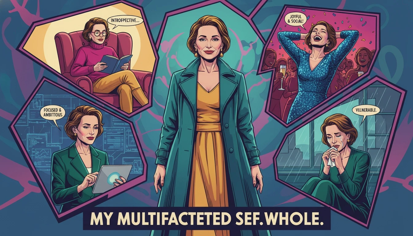 A person looking into a fractured mirror that shows different versions of themselves, illustrating the complexity of mbti stereotypes vs reality. filename: mbti-stereotypes-vs-reality-bestie-ai.webp