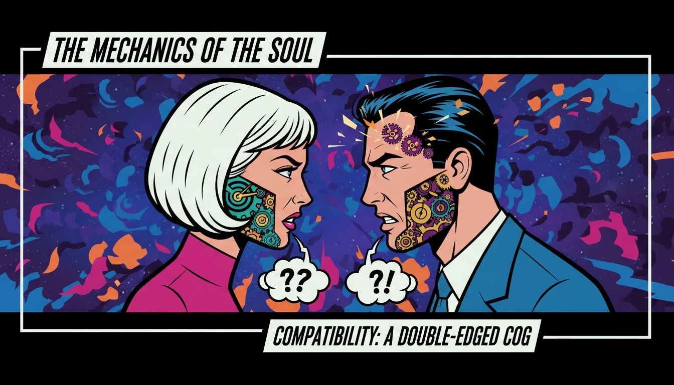 A symbolic image representing mbti subtype compatibility, showing two faces made of interlocking gears to illustrate the complexities of personality and relationships. Filename: mbti-subtype-compatibility-bestie-ai.webp