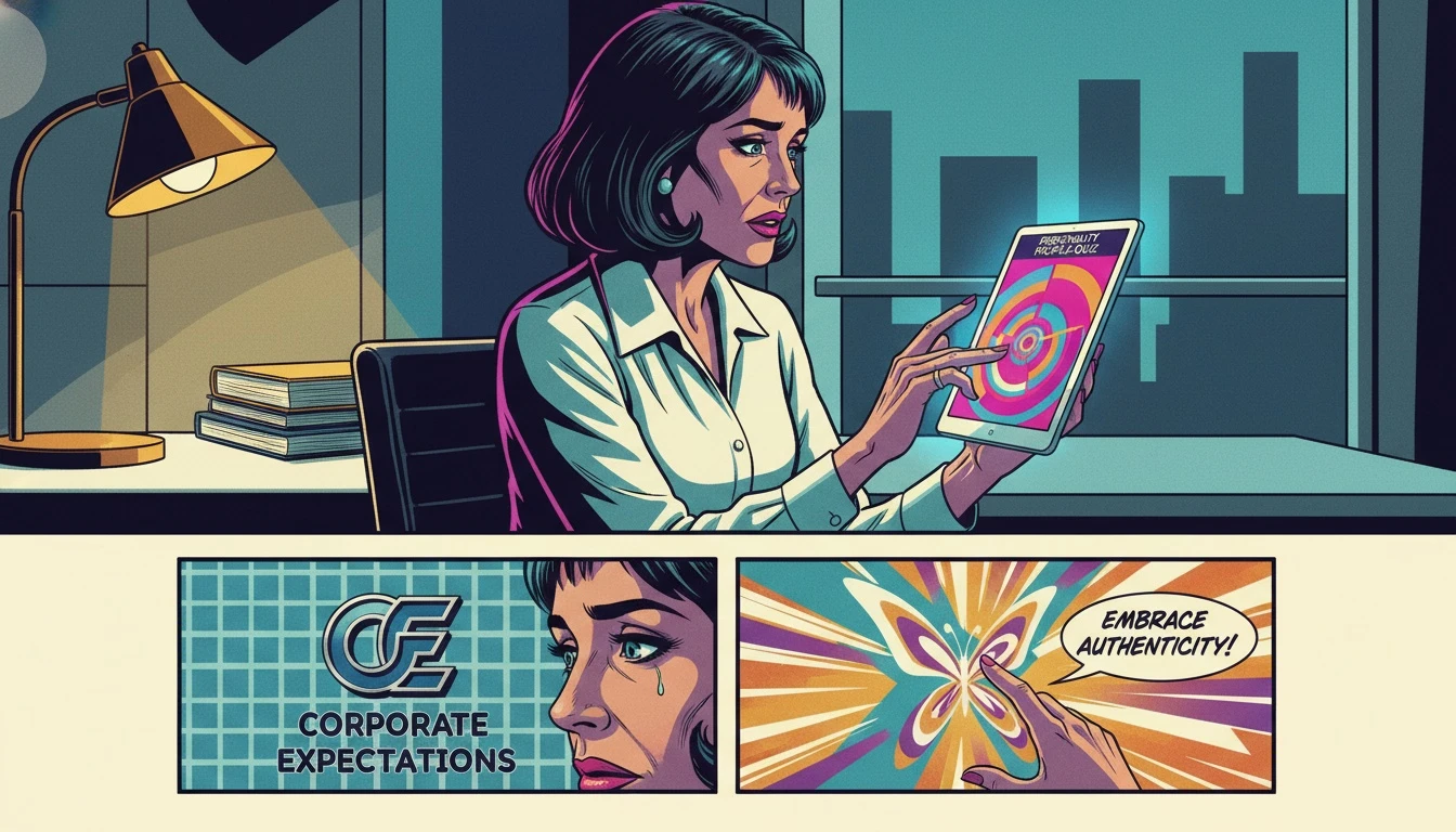 A person thoughtfully considers their answers to an mbti test for workplace assessment, representing the balance between honesty and strategy in corporate personality tests. Filename: mbti-test-for-workplace-bestie-ai.webp