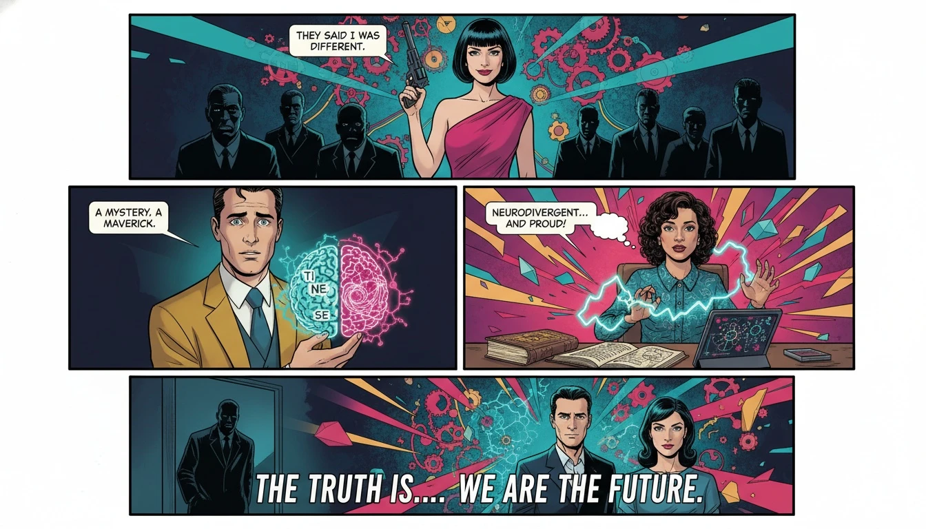 An intricate drawing showing the overlap between mbti types and neurodivergence, depicting a brain made of gears and neural networks to symbolize different cognitive processing. Filename: mbti-types-and-neurodivergence-bestie-ai.webp