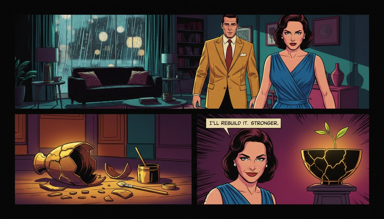 A beautifully repaired kintsugi bowl, illustrating how understanding MBTI types and trauma can lead to healing and growth. mbti-types-and-trauma-response-bestie-ai.webp