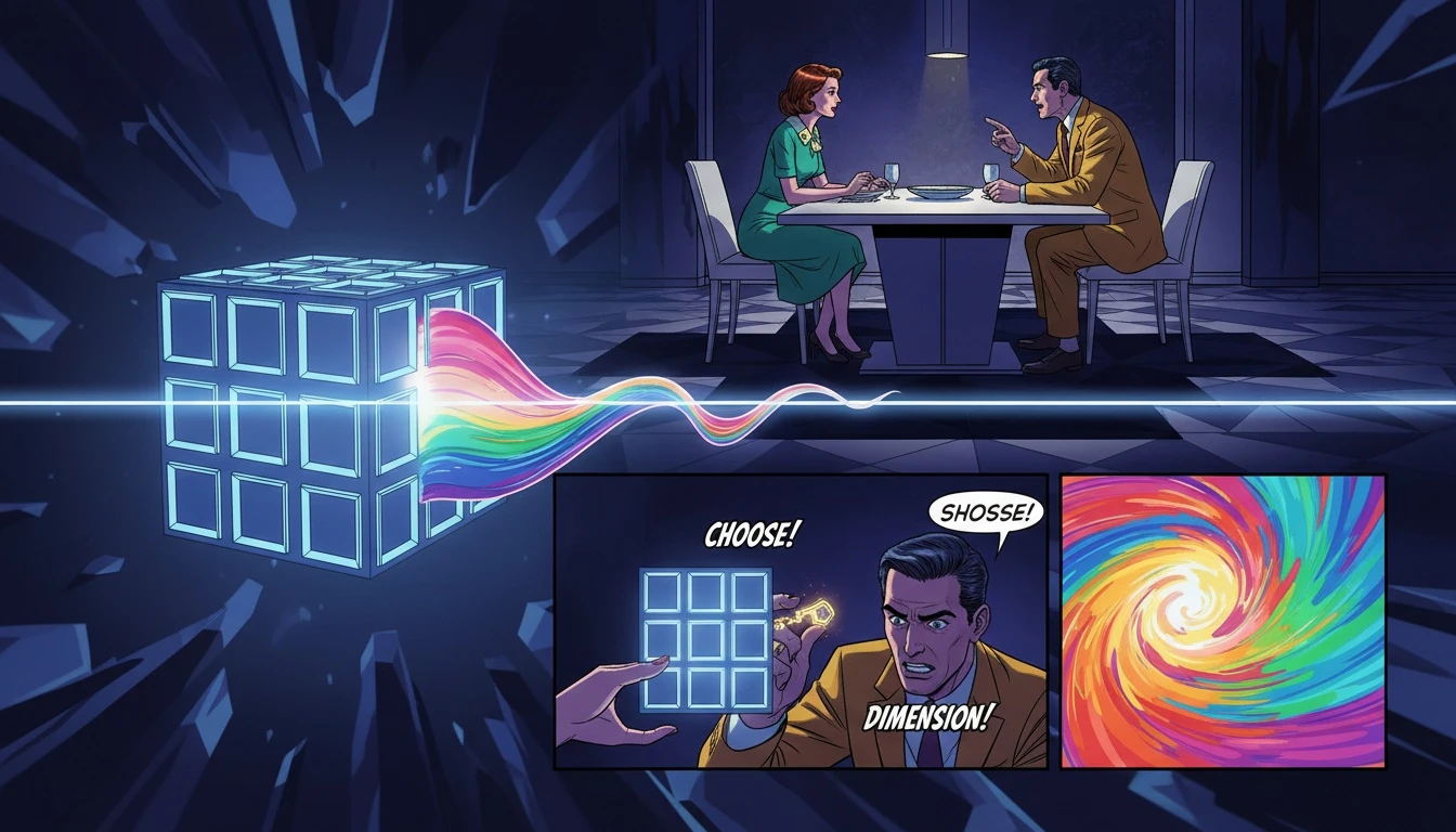 A conceptual image illustrating the mbti vs big five personality debate, showing a structured box on one side and a fluid spectrum of color on the other, representing different ways of perceiving personalities. Filename: mbti-vs-big-five-personality-bestie-ai.webp