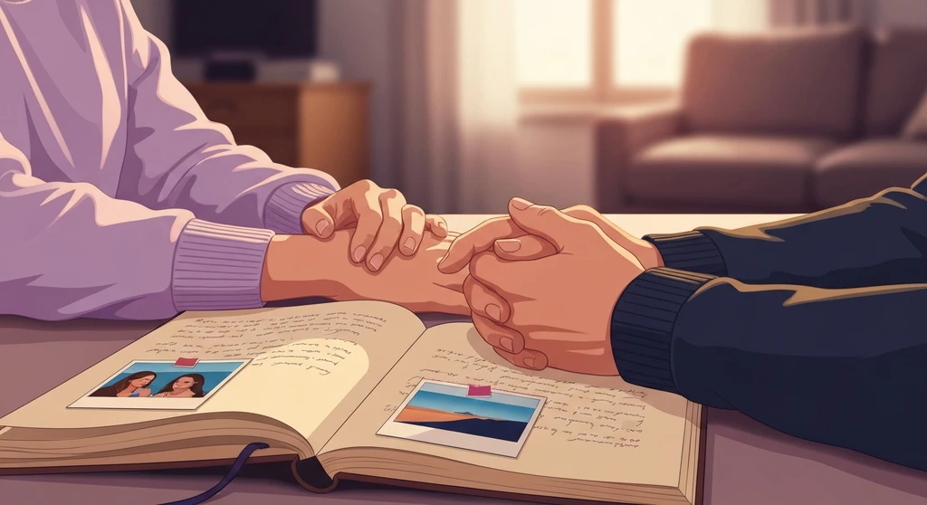 A couple's hands holding a memory book, illustrating one of the meaningful ways to celebrate boyfriend day by focusing on shared experiences. meaningful-ways-to-celebrate-boyfriend-day-bestie-ai.webp