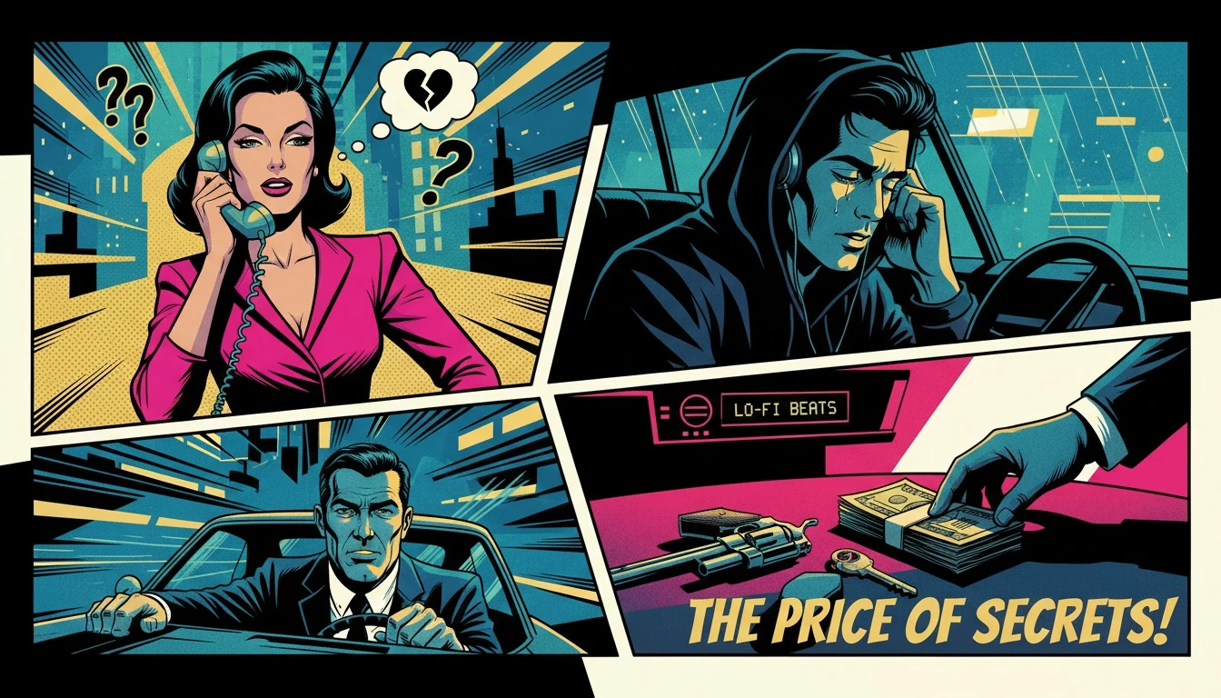 A man sitting in his car at night, listening to music and contemplating the psychology of men listening to female artists, showing a moment of deep emotional connection. filename: men-listening-to-female-artists-psychology-bestie-ai.webp