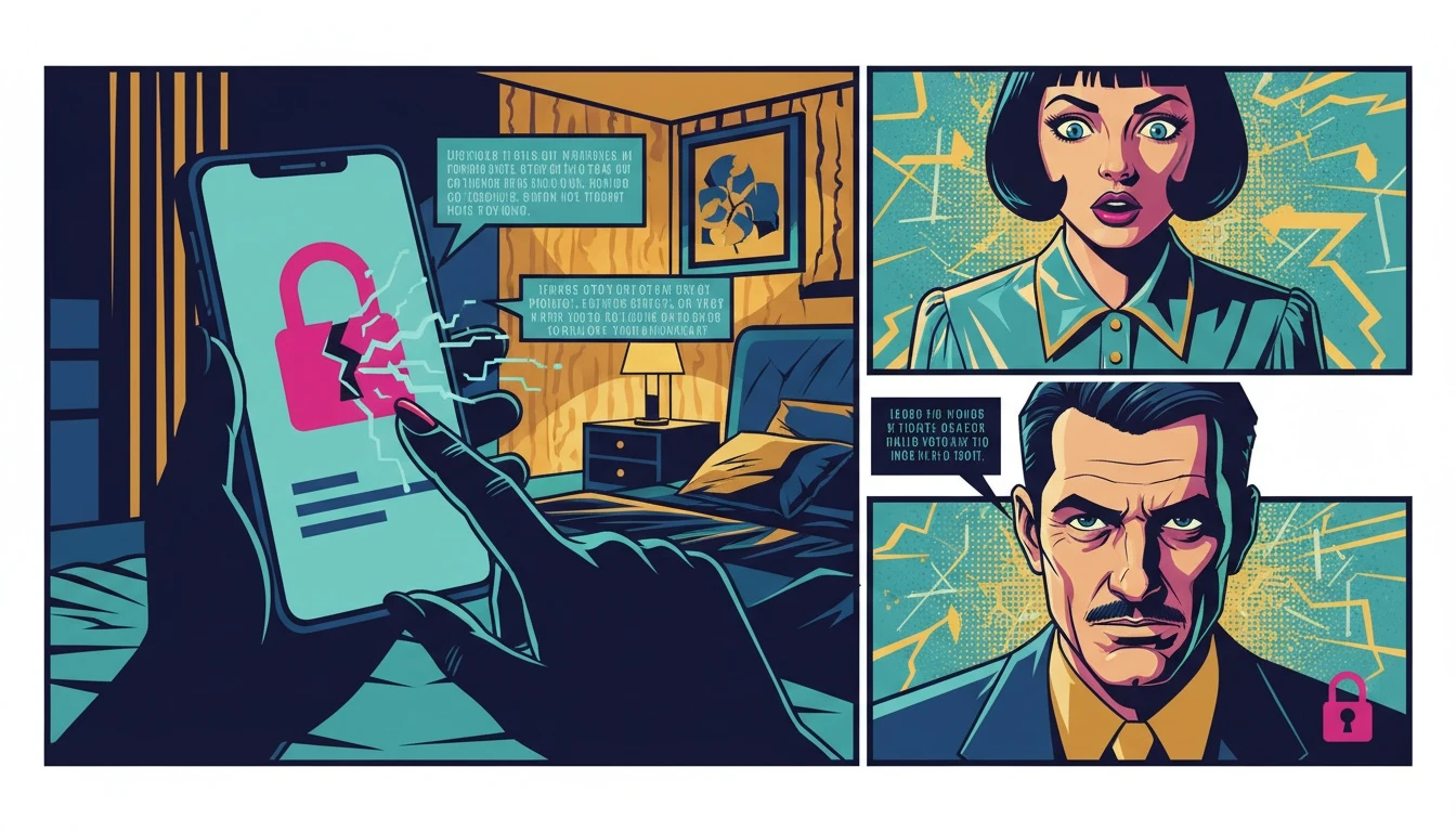 A phone screen showing a conversation with a mental health ai chatbot, where a cracked padlock symbol illustrates deep ai therapy chatbot privacy concerns. filename: mental-health-ai-chatbot-privacy-concerns-bestie-ai.webp