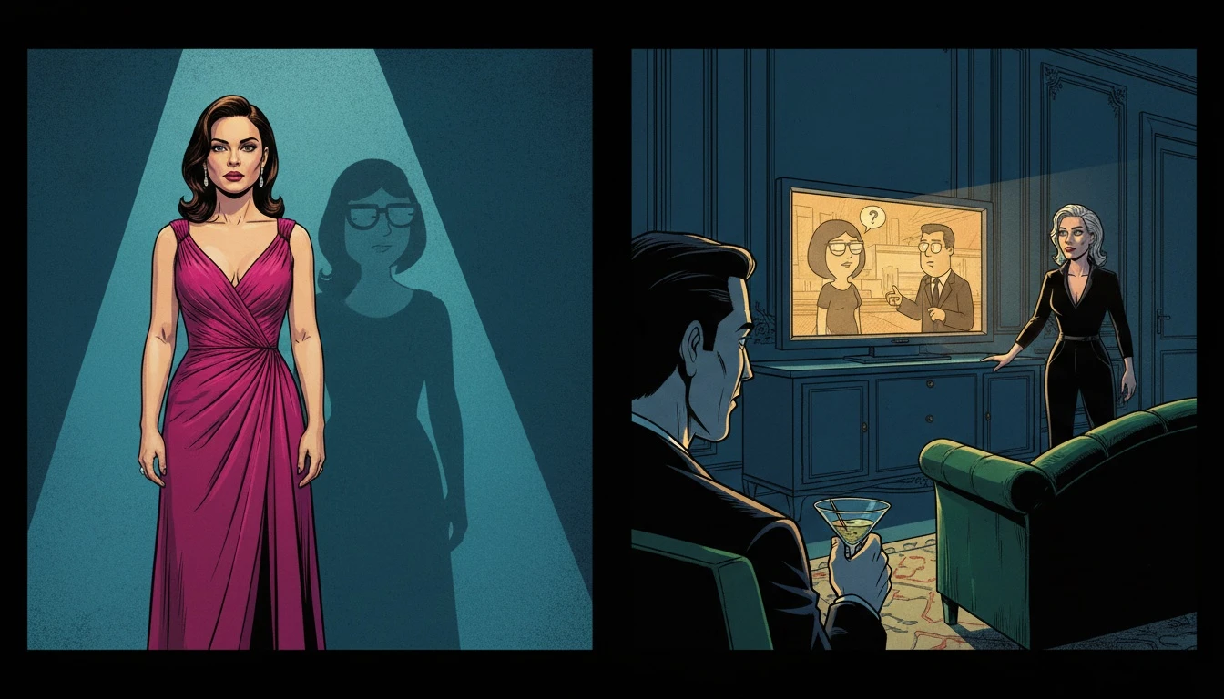 A symbolic image representing the Mila Kunis voice actor Family Guy role, showing the actress with the shadow of her character, Meg Griffin, illustrating the dual nature of her career. File name: mila-kunis-voice-actor-family-guy-bestie-ai.webp