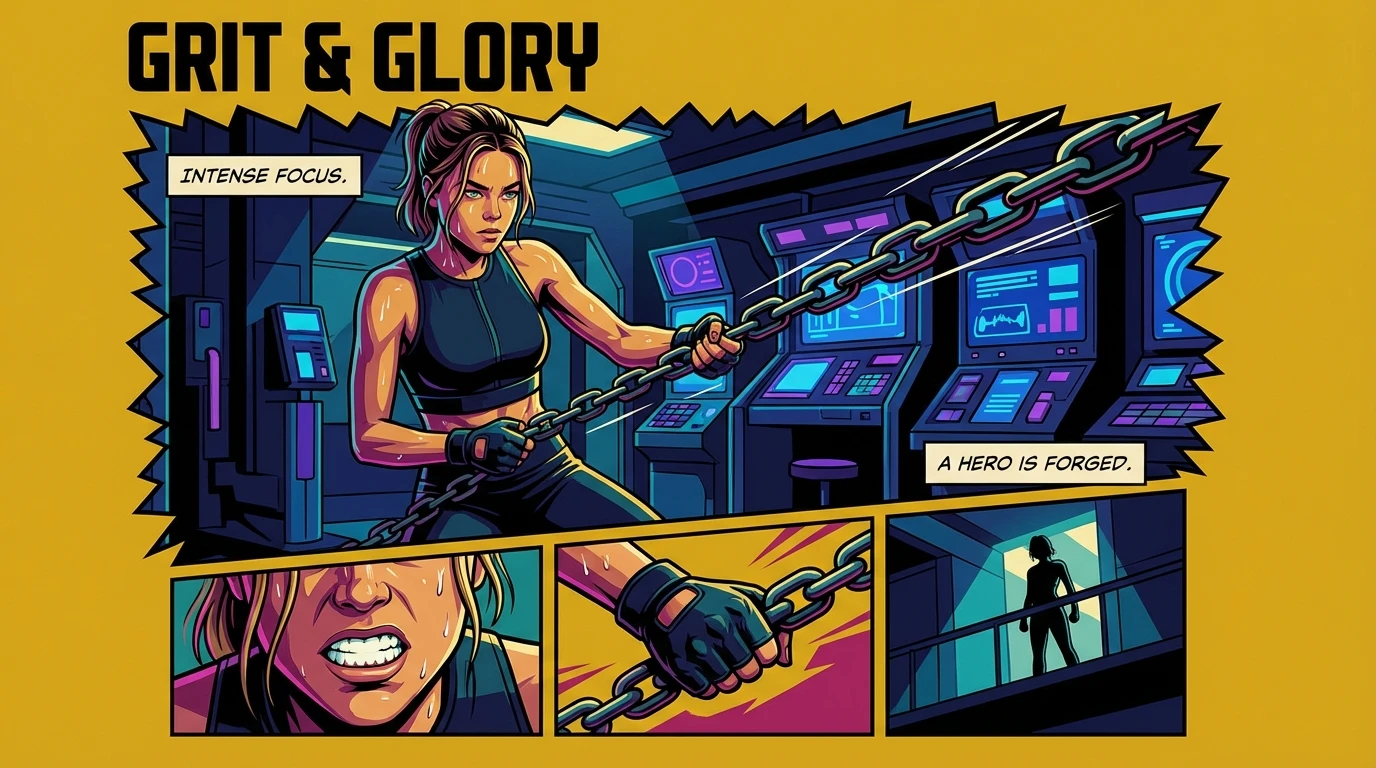 A visual representation of the intense Milly Alcock Supergirl training routine, showing a determined woman building functional strength for a superhero role. milly-alcock-supergirl-training-routine-bestie-ai.webp