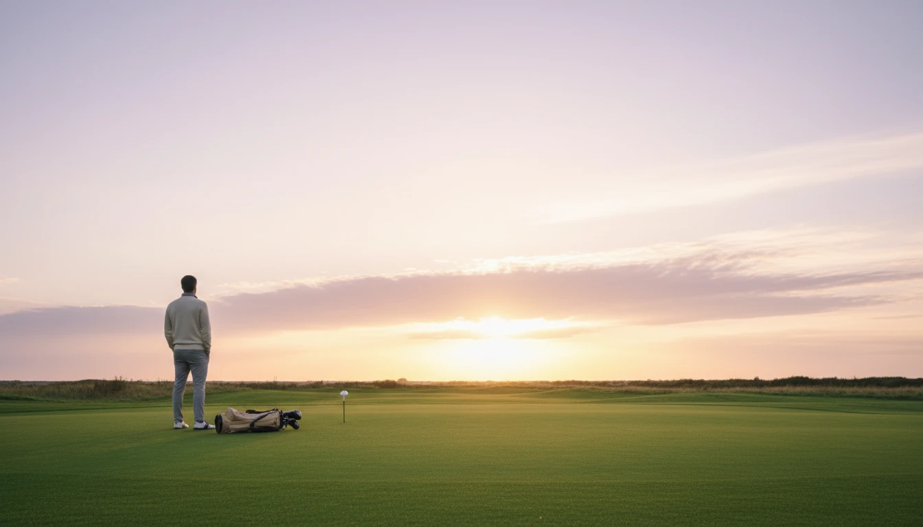 A thoughtful image illustrating the concept behind the Mito Pereira retirement reasons, showing a golfer finding peace by walking away from the game at dusk. mito-pereira-retirement-reasons-bestie-ai.webp