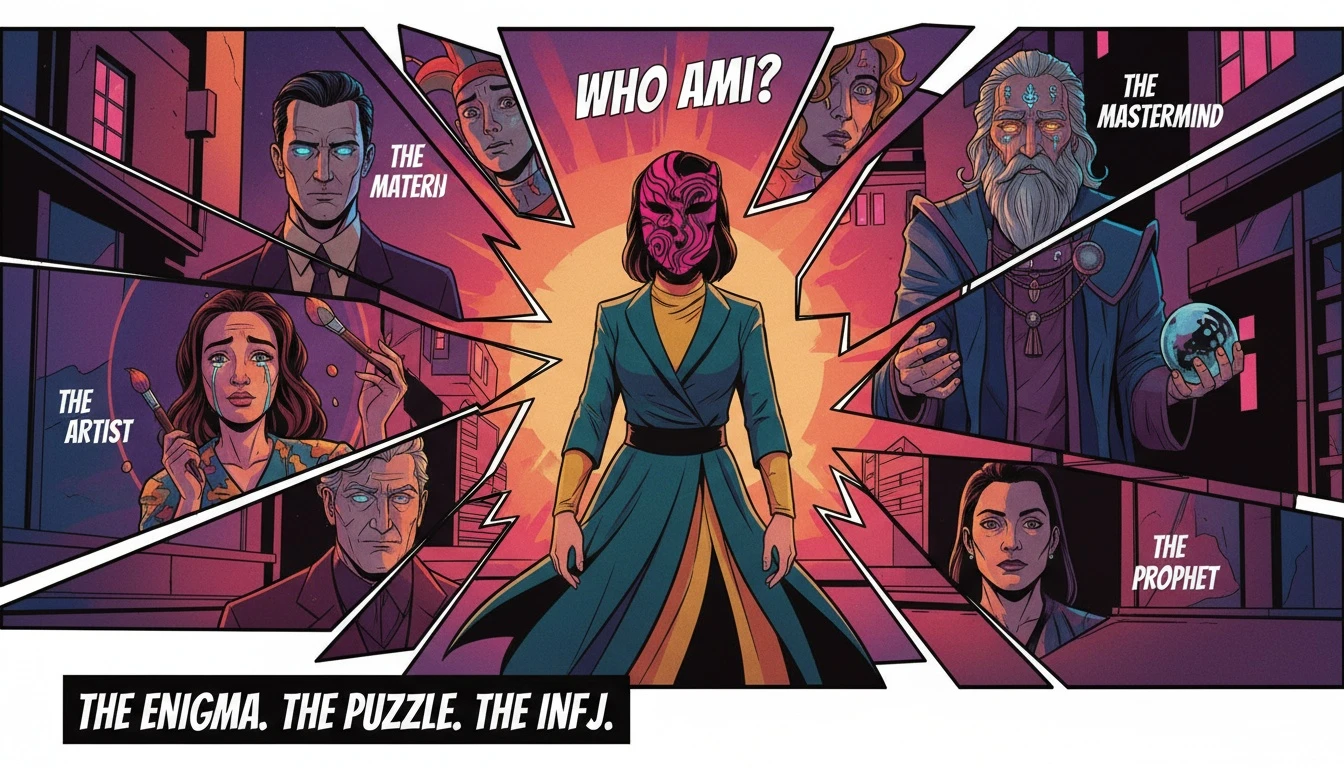 A symbolic image representing the challenge of being one of the most misunderstood mbti types, with a shattered mirror reflecting multiple false personas. filename: most-misunderstood-mbti-types-bestie-ai.webp