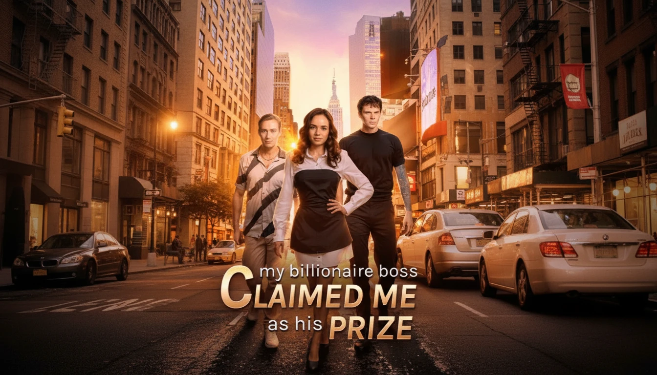 A dramatic scene from My Billionaire Boss Claimed Me As His Prize, featuring the intense gazes of a powerful billionaire and a resilient woman amidst a corporate setting.