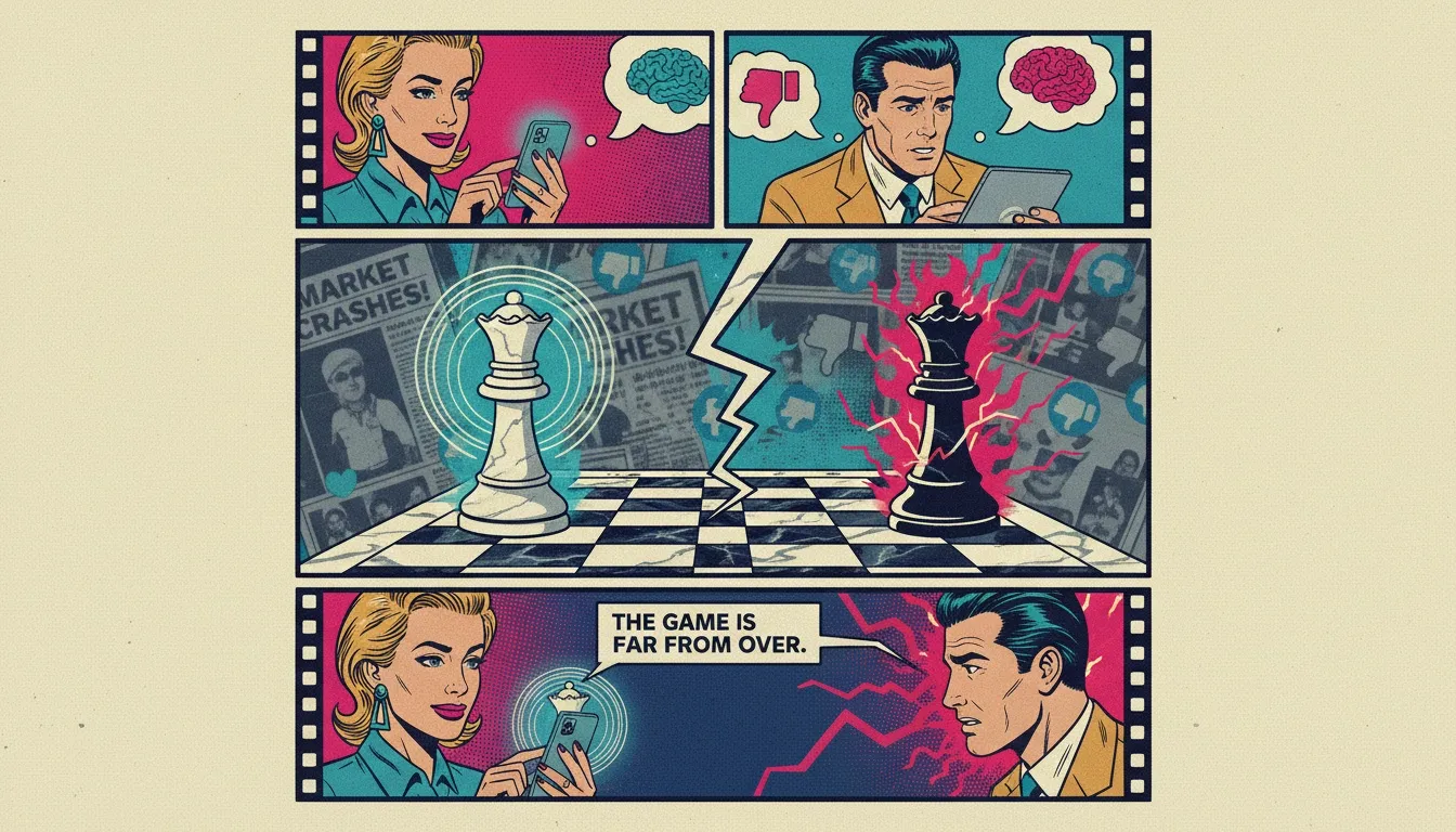 An allegorical image showing two queen chess pieces, representing the contrasting political strategies of superstars like Nicki Minaj and the impact of celebrity endorsements on culture. Filename: nicki-minaj-bestie-ai.webp