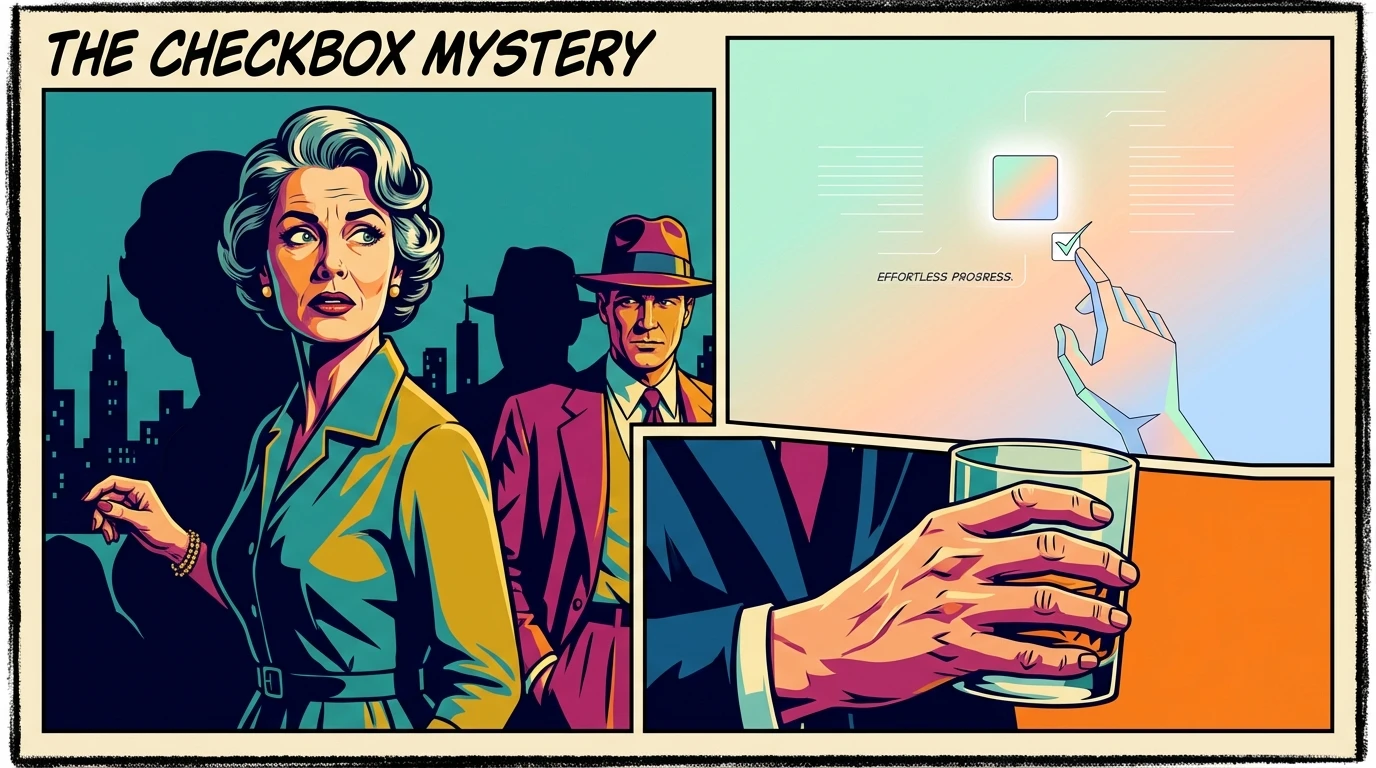 A minimalist illustration of a hand checking a box on a digital notion habit tracker, representing the ease of building good habits with the right template. File: notion-habit-tracker-bestie-ai.webp