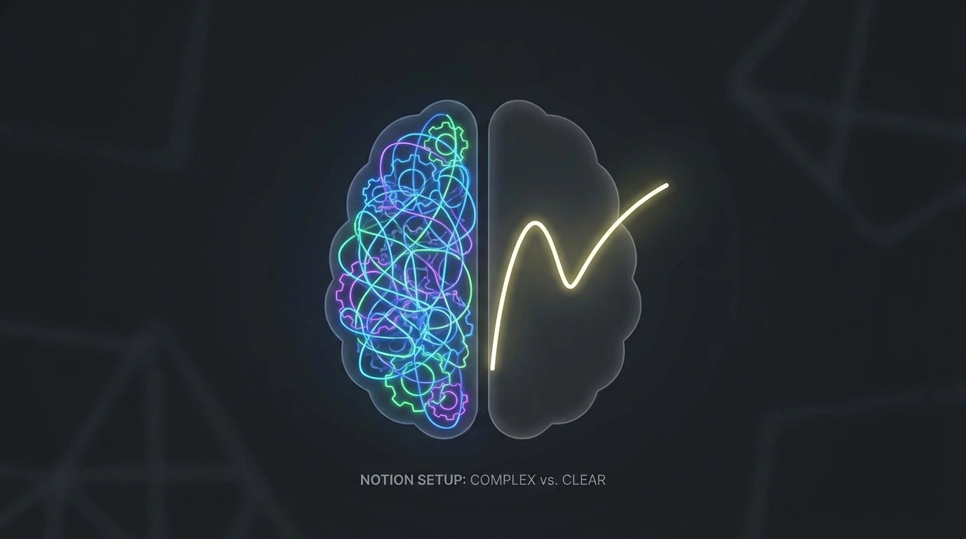 A symbolic image comparing a complex, tangled system versus a simple path, representing the choice between a complicated notion habit tracker and a focused app. Filename: notion-habit-tracker-vs-apps-bestie-ai.webp