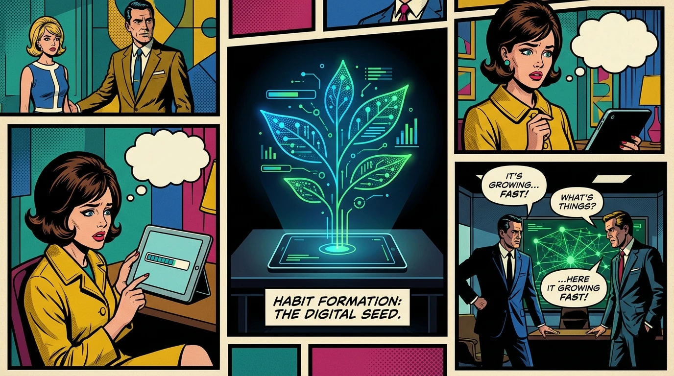A digital plant made of glowing data illustrates how a notion habit tracker with streaks helps visualize personal growth and build consistent habits. Filename: notion-habit-tracker-with-streaks-bestie-ai.webp