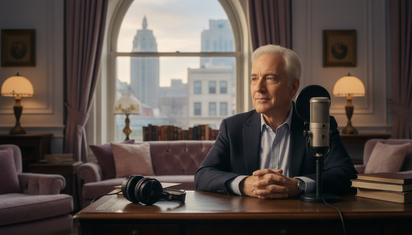 Steve Martin, as Charles-Haden Savage, reflects on the success of 'Only Murders in the Building' in his cozy NYC apartment, representing a beautiful blend of classic talent finding new audiences. Filename: only-murders-in-the-building-steve-martin-bestie-ai.webp