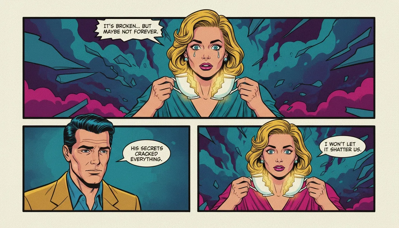 A symbolic image shows two hands holding a cracked teacup, representing the fragility when a partner has anger management issues. Filename: partner-has-anger-management-issues-bestie-ai.webp