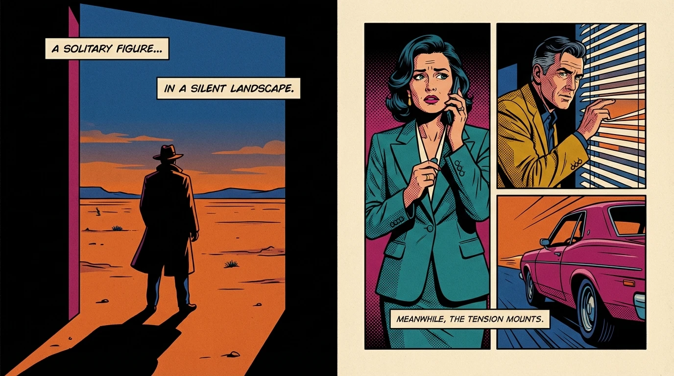 A cinematic still illustrating Paul Thomas Anderson film themes, showing a lonely figure against a sunset, representing the search for connection. paul-thomas-anderson-film-themes-bestie-ai.webp