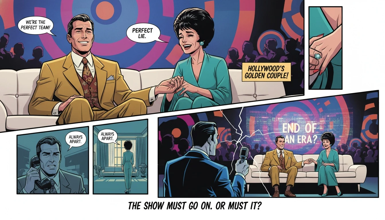 A vintage-style image representing the complex Penny Marshall Rob Reiner relationship, showing a famous couple navigating the pressures of Hollywood fame. Filename: penny-marshall-rob-reiner-relationship-bestie-ai.webp