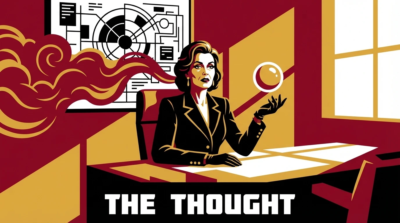 A symbolic image representing how to manage pms brain fog and focus, showing a woman in a calm, foggy environment reaching for a clear thought. pms-brain-fog-and-focus-bestie-ai.webp