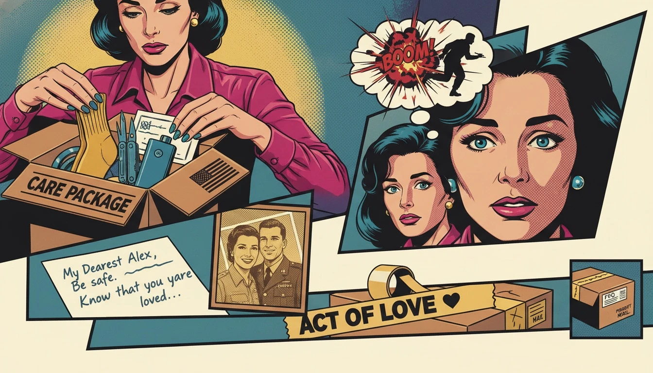 A person thoughtfully assembles practical gifts for a military boyfriend, including durable socks and a multi-tool, showing love through useful items. Filename: practical-gifts-for-military-boyfriend-bestie-ai.webp