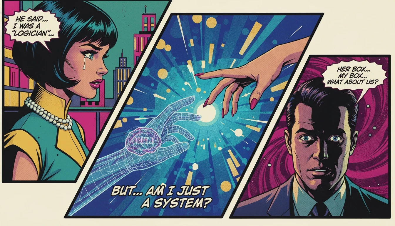 A conceptual image exploring the psychology behind mbti compatibility, showing a wireframe hand and a human hand about to connect, representing the clash between personality labels and real love. Filename: psychology-behind-mbti-compatibility-bestie-ai.webp