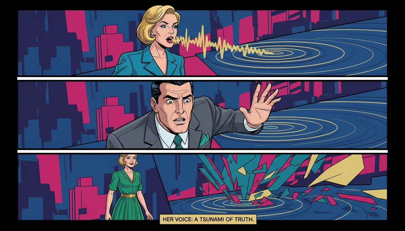 An artistic representation of the psychology of a commanding voice, showing sound waves turning into ripples in water to symbolize influence. Filename: psychology-of-a-commanding-voice-bestie-ai.webp