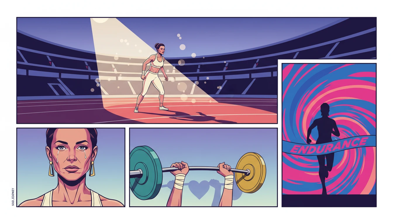 An athlete practicing alone in a dark stadium, illustrating the psychology of achieving long-held personal goals and the grit required for success. cody-ford-bestie-ai.webp