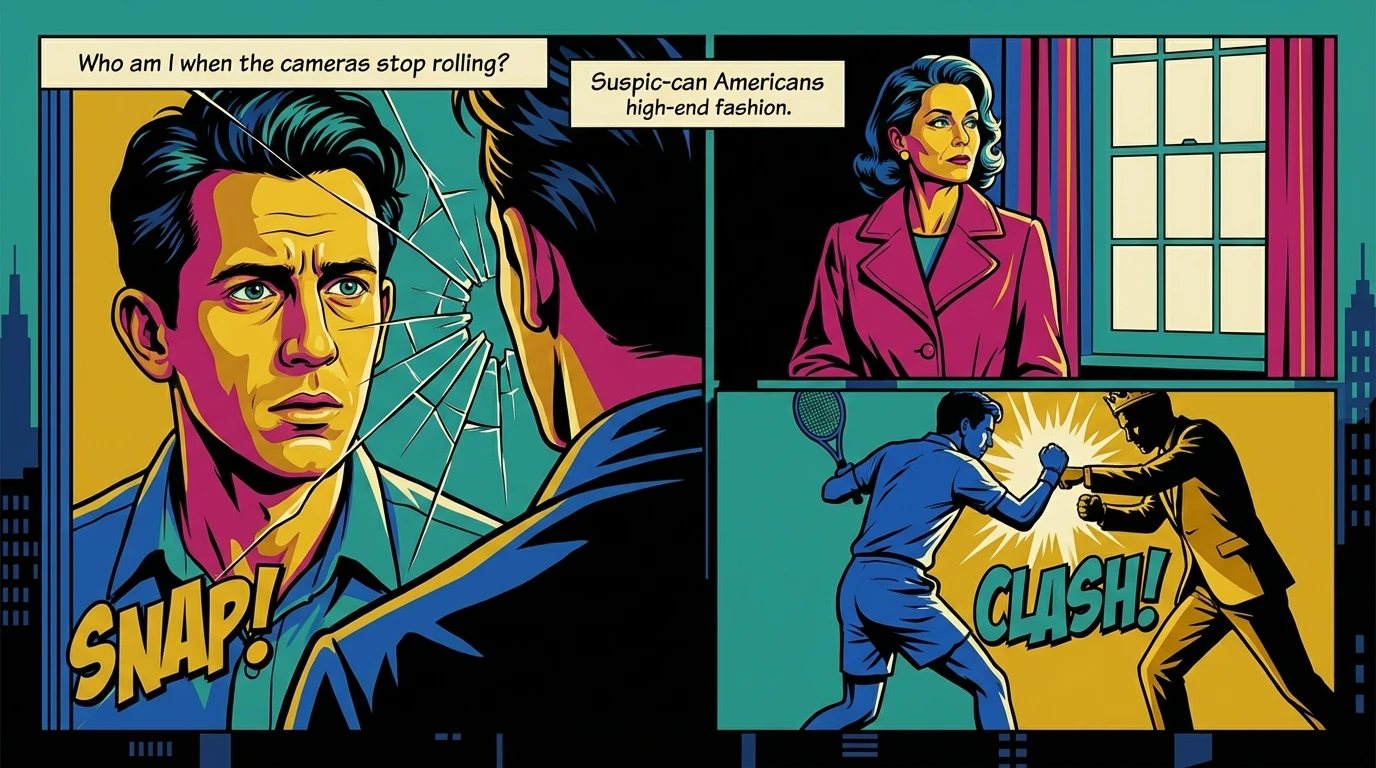 An artistic image exploring the psychology of actor typecasting, showing Josh O'Connor's face fragmented by film strips of his various roles. Filename: psychology-of-actor-typecasting-josh-oconnor-bestie-ai.webp