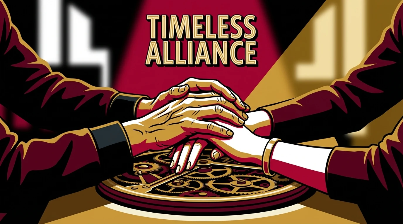 Two hands, one older and one younger, carefully working on a clock, illustrating the intricate psychology of age gap relationships and the effort required for partnership. filename: 'psychology-of-age-gap-relationships-bestie-ai.webp'