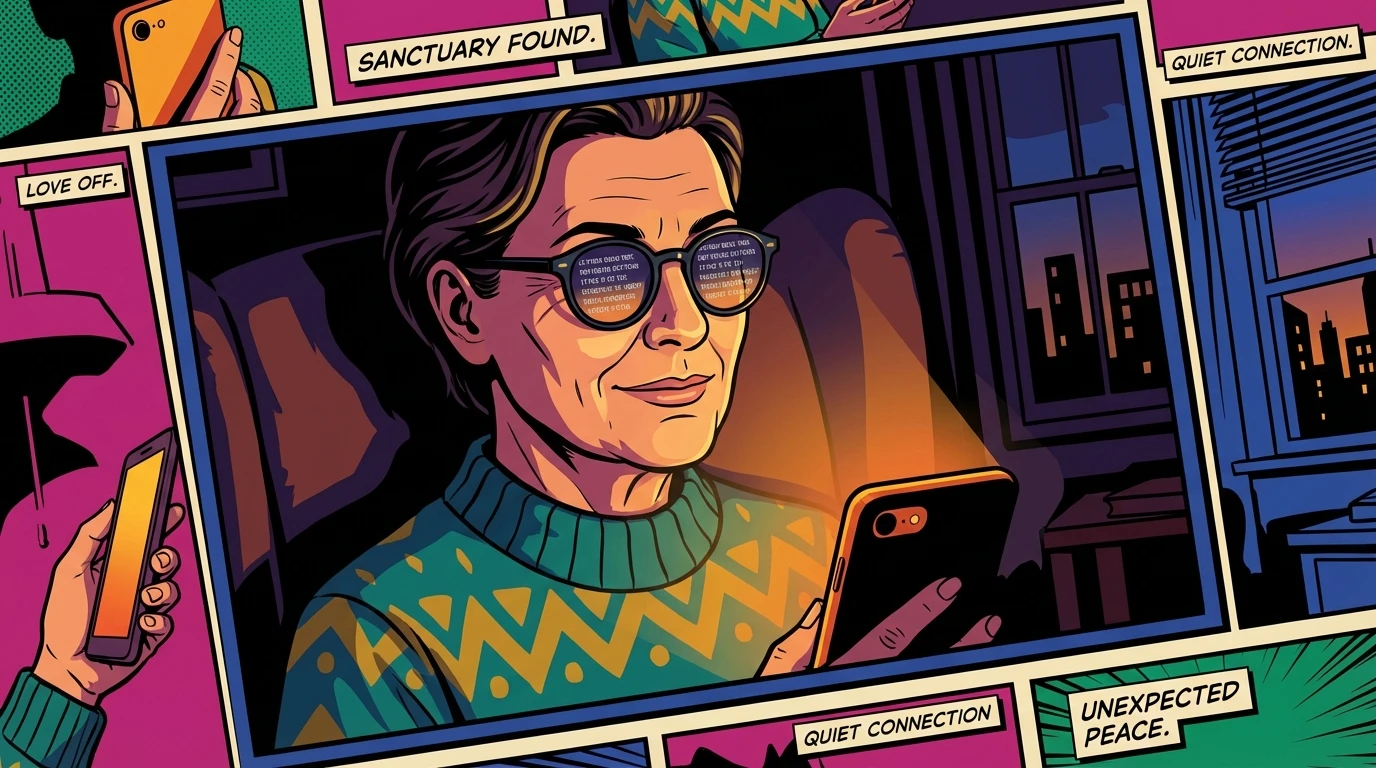 A person finds solace in the glow of a smartphone, illustrating the deep connection and safety explored in the psychology of ai emotional support. File: psychology-of-ai-emotional-support-bestie-ai.webp