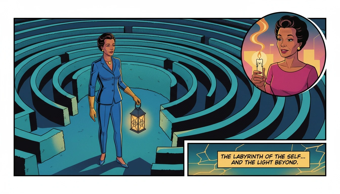 A symbolic image exploring the psychology of asking for help mbti, showing a lone person in a maze hesitating to accept a light from someone outside, representing hyper-independence. File: psychology-of-asking-for-help-mbti-bestie-ai.webp