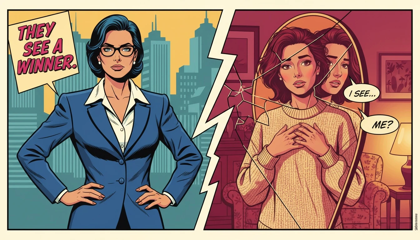 A person contemplates their reflection, which shows a different persona, illustrating the complex psychology of authenticity in relationships and the struggle between a true self and a false self. psychology-of-authenticity-in-relationships-bestie-ai.webp