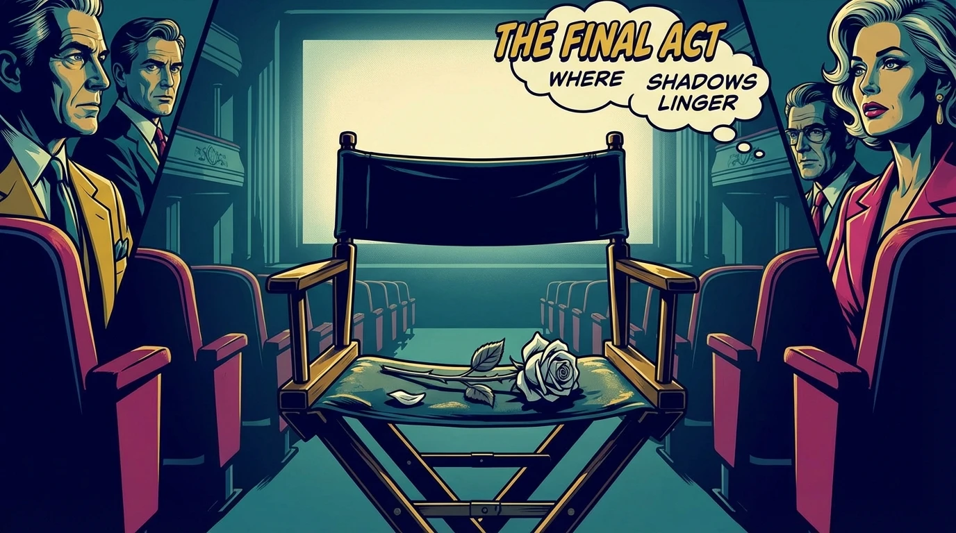 An empty director's chair in a dark cinema representing the psychology of celebrity grief and the feeling of loss when a public figure passes away. Filename: psychology-of-celebrity-grief-bestie-ai.webp