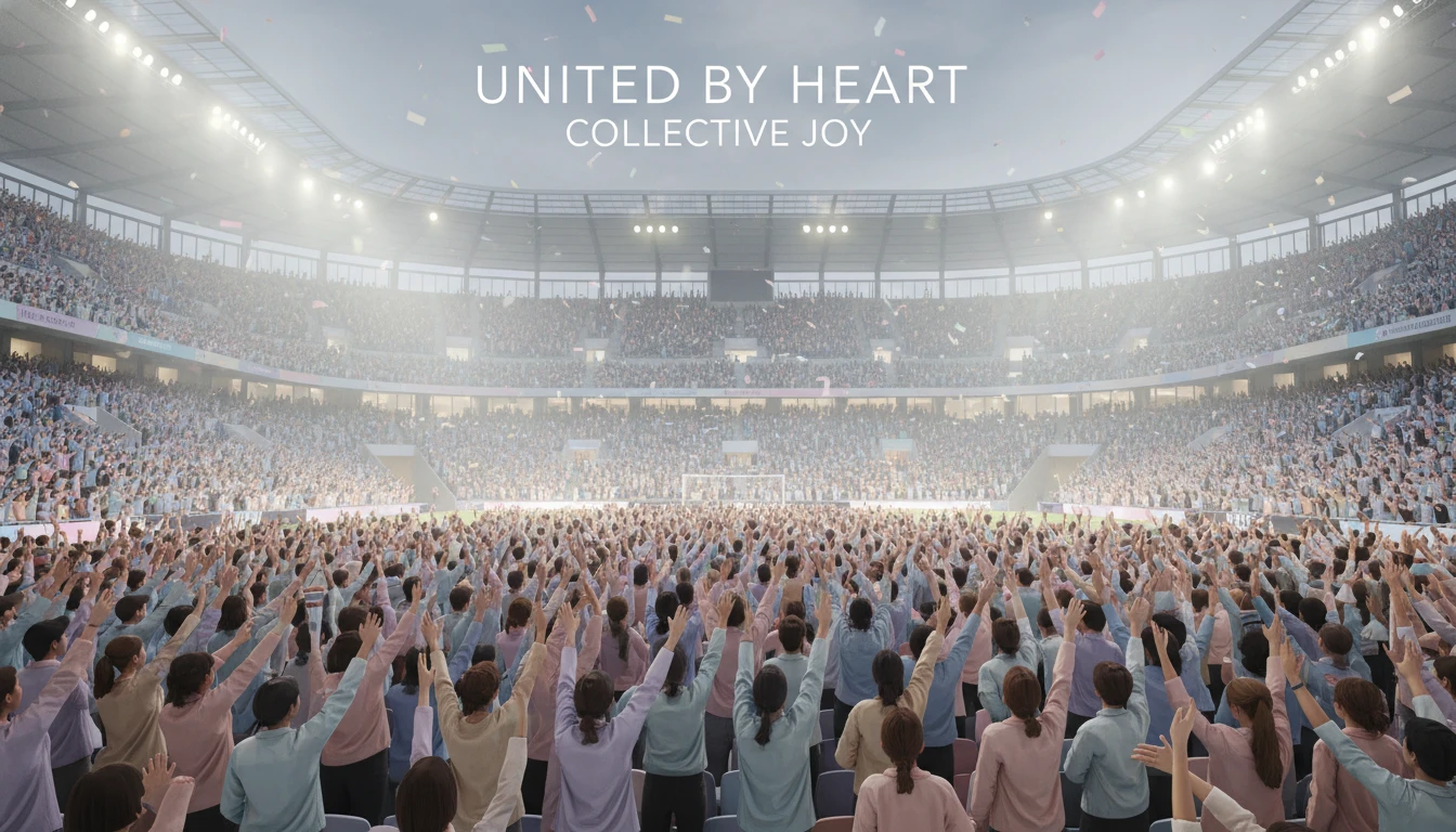A wide view of a stadium crowd unified in a cheer, illustrating the powerful psychology of collective effervescence in sports. filename: psychology-of-collective-effervescence-in-sports-bestie-ai.webp