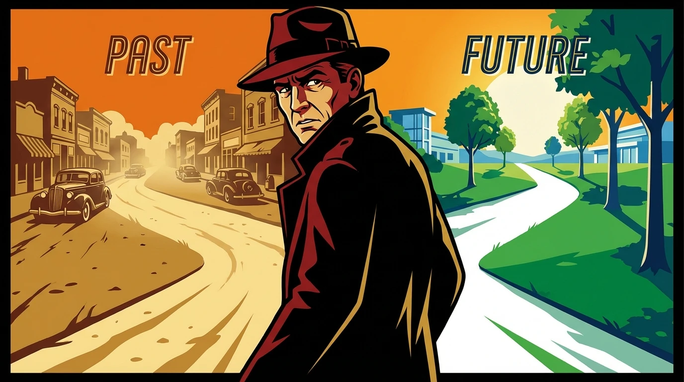 A person contemplating the psychology of getting back with an ex, looking back at a hazy past while facing a clear future, symbolizing a difficult but hopeful choice. filename: psychology-of-getting-back-with-an-ex-bestie-ai.webp