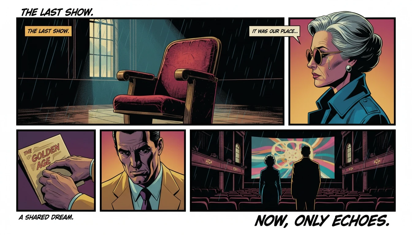 A lone empty seat in a theater, symbolizing the psychology of grieving a celebrity and the personal loss felt when a public figure dies. File: psychology-of-grieving-a-celebrity-bestie-ai.webp