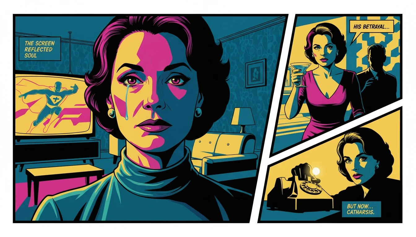 A person finds emotional catharsis, illuminated by a screen, showing the deep connection of the psychology of identifying with fictional characters. Filename: psychology-of-identifying-with-fictional-characters-bestie-ai.webp