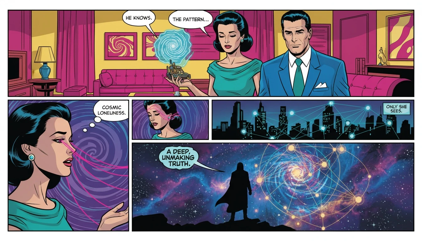 A visual representation of the psychology of INFJ personality, showing a lone figure understanding complex cosmic patterns, symbolizing their intuitive and often lonely nature. Filename: psychology-of-infj-personality-bestie-ai.webp