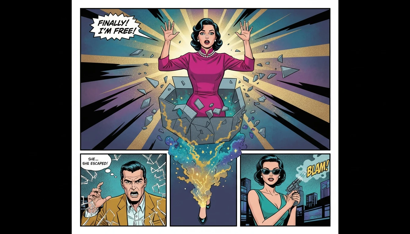 A symbolic image illustrating the psychology of mbti stereotypes, showing a person made of stars breaking free from a restrictive box to embrace their true self. Filename: psychology-of-mbti-stereotypes-bestie-ai.webp