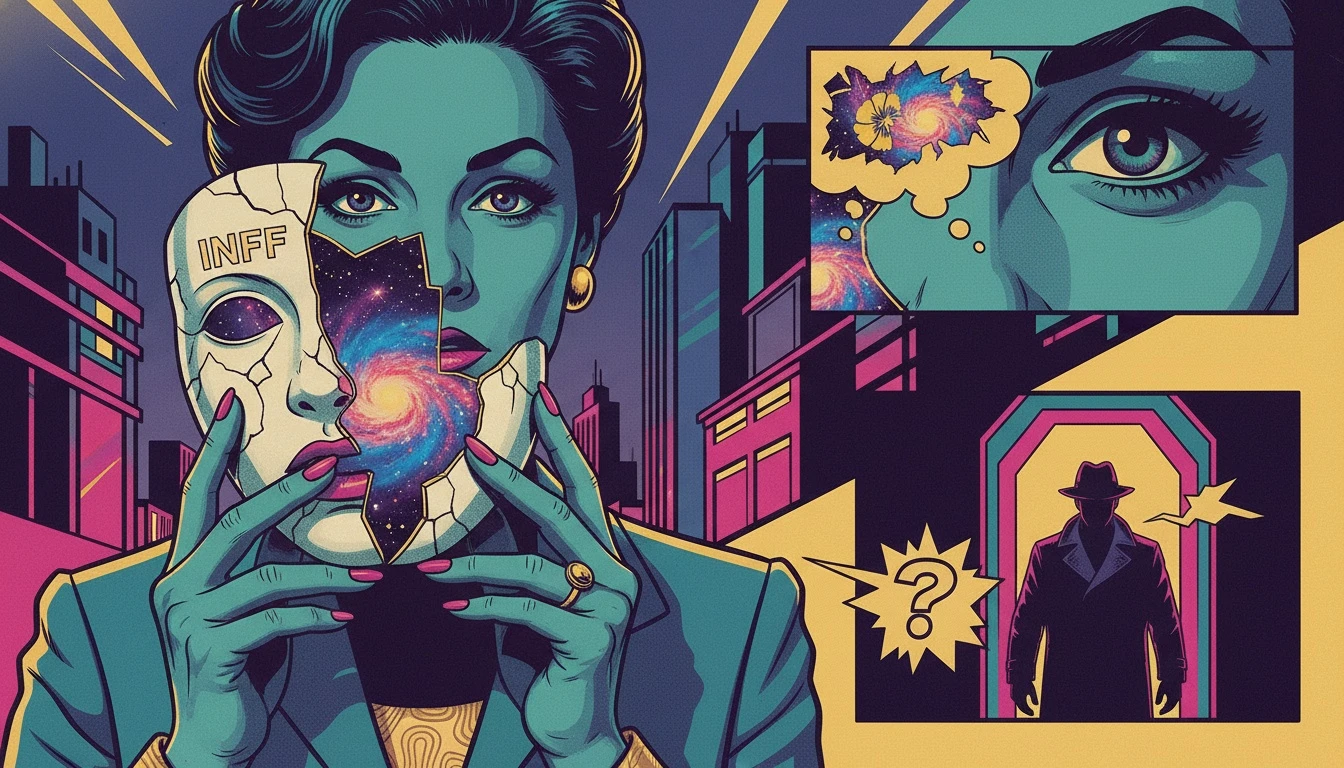 A symbolic image exploring the psychology of mbti validity, showing a person holding a broken mask of a personality type to reveal a complex inner universe. Filename: psychology-of-mbti-validity-bestie-ai.webp