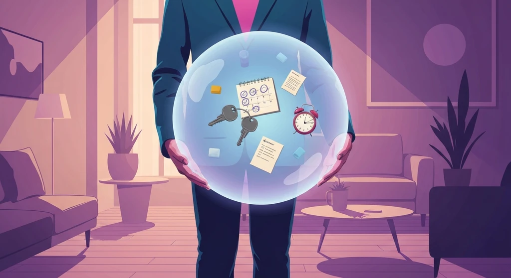 The psychology of mental load in relationships visualized as a person carrying a glowing sphere of household tasks. psychology-of-mental-load-in-relationships-bestie-ai.webp