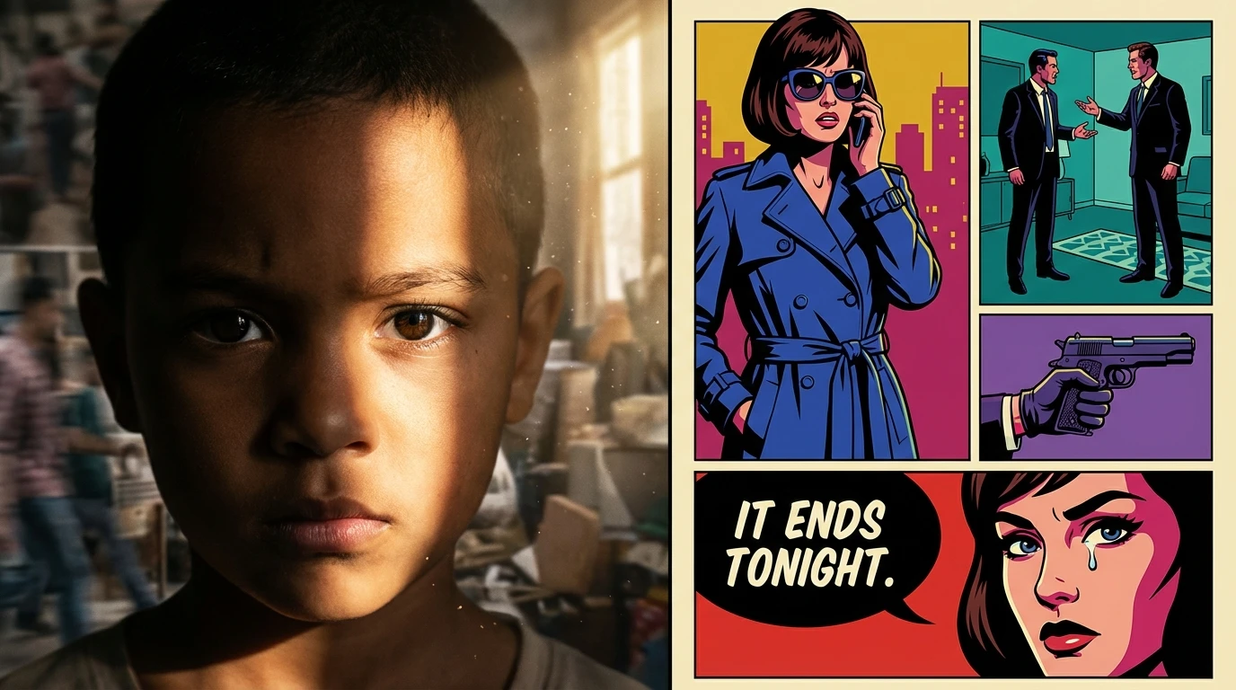 A close-up image illustrating the psychology of non-verbal communication through a child actor's powerfully determined gaze. Filename: psychology-of-non-verbal-communication-bestie-ai.webp