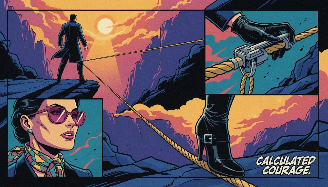 A person contemplates the psychology of risk taking behavior while standing at the edge of a canyon, illustrating the balance between fear and calculated courage. filename: psychology-of-risk-taking-behavior-bestie-ai.webp