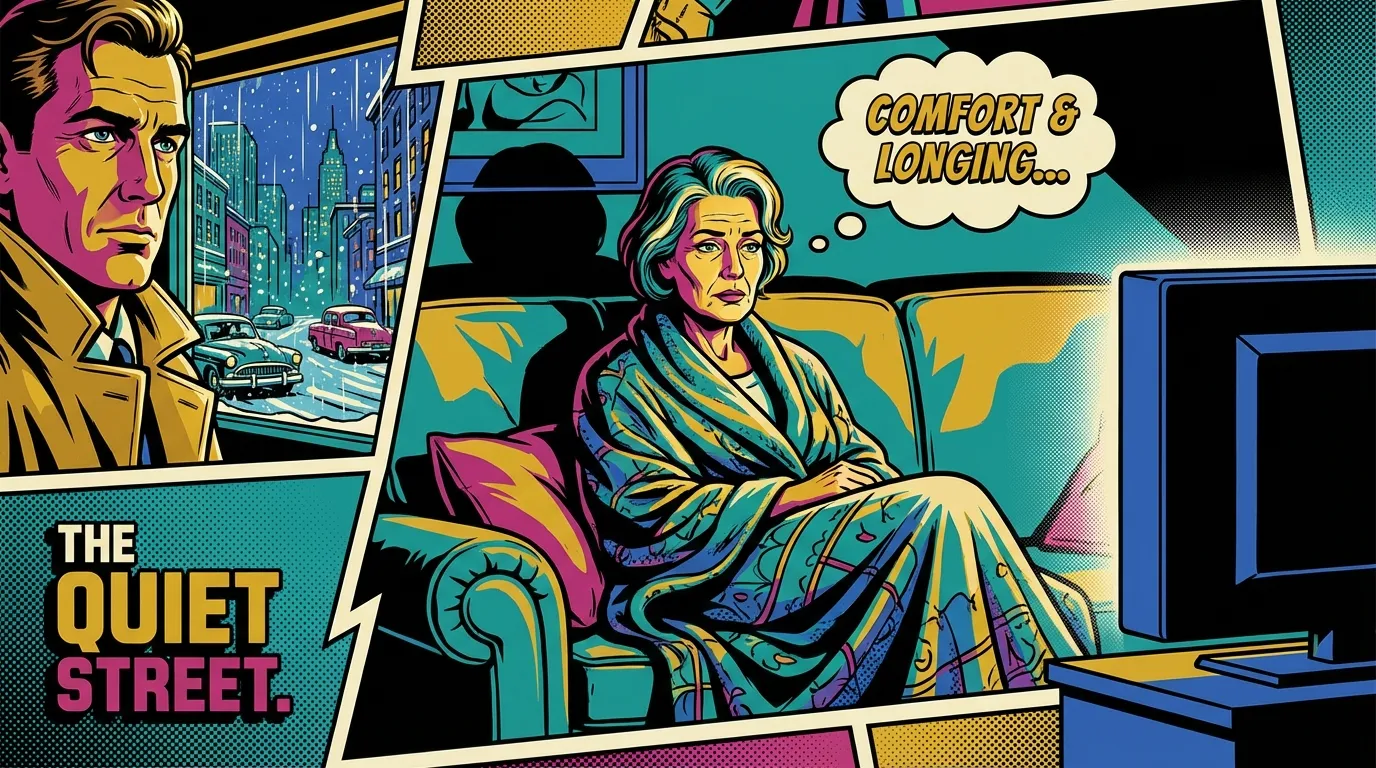 A woman finds comfort in the glow of a holiday movie, contemplating the psychology of romantic comedies and their impact on real-world love. psychology-of-romantic-comedies-bestie-ai.webp