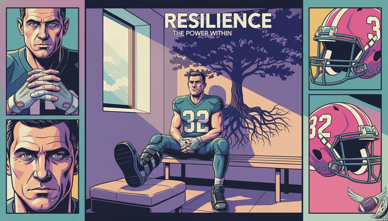 A professional athlete reflecting on the psychology of sports injury recovery while rehabilitating after surgery. jimmy-garoppolo-psychology-of-sports-injury-recovery-bestie-ai.webp