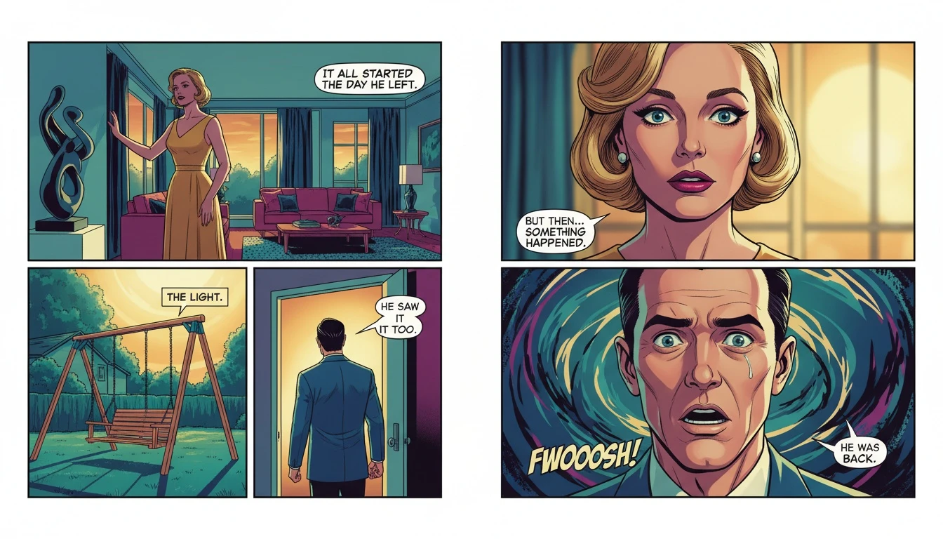 An empty swing set in a suburban yard at night, symbolizing the absent father and childhood wonder central to the psychology of Steven Spielberg's films. File: psychology-of-steven-spielberg-films-bestie-ai.webp