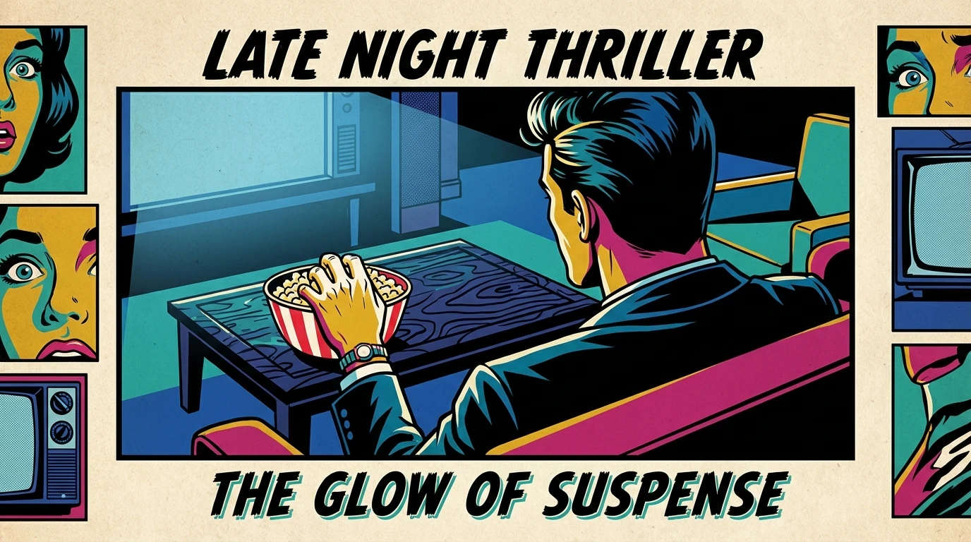 A person watching a scary movie in a dark room, illustrating the complex psychology of watching horror for entertainment and thrill. psychology-of-watching-horror-bestie-ai.webp