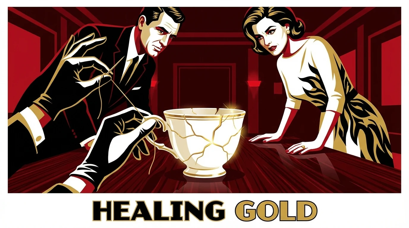 A cracked teacup being repaired with gold, symbolizing the complex psychology of why marriages fail and the hope of healing. psychology-of-why-marriages-fail-bestie-ai.webp