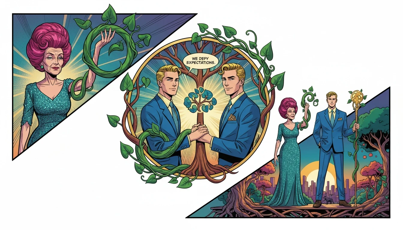 An image exploring the psychology of older woman younger man relationships, symbolized by a mature, wise tree intertwined with a vibrant young vine, representing mutual growth and strength. Filename: psychology-older-woman-younger-man-relationships-bestie-ai.webp