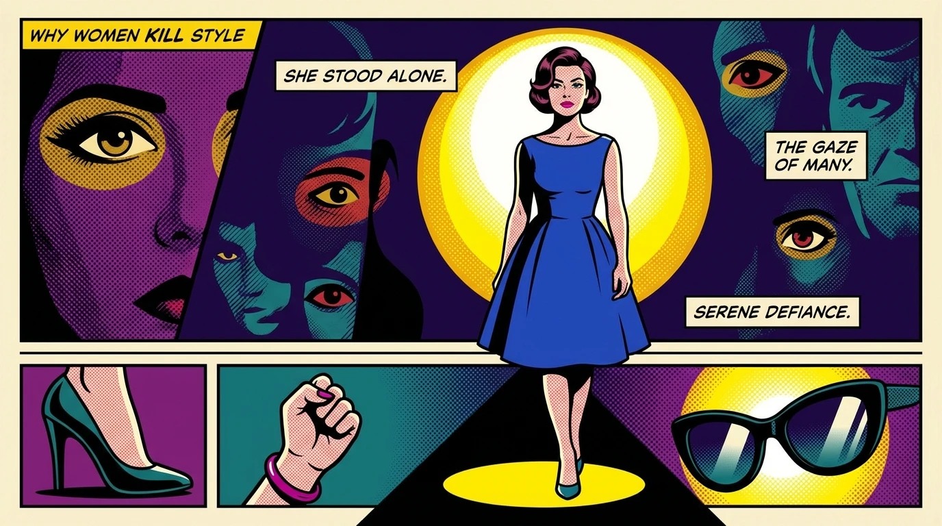 A woman standing confidently under a spotlight, representing resilience against the public scrutiny of female celebrities relationships. File: public-scrutiny-of-female-celebrities-relationships-bestie-ai.webp